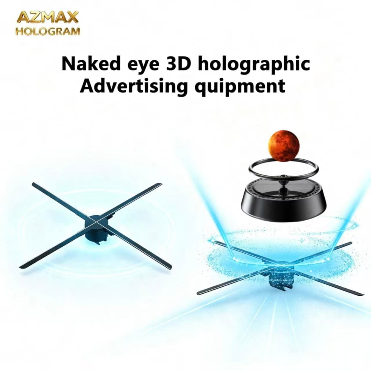 AZMAX 80cm 1280LED 3D Wireless Power Supply LED Advertising Holographic Real-time Screen Projection Display Video Education OEM