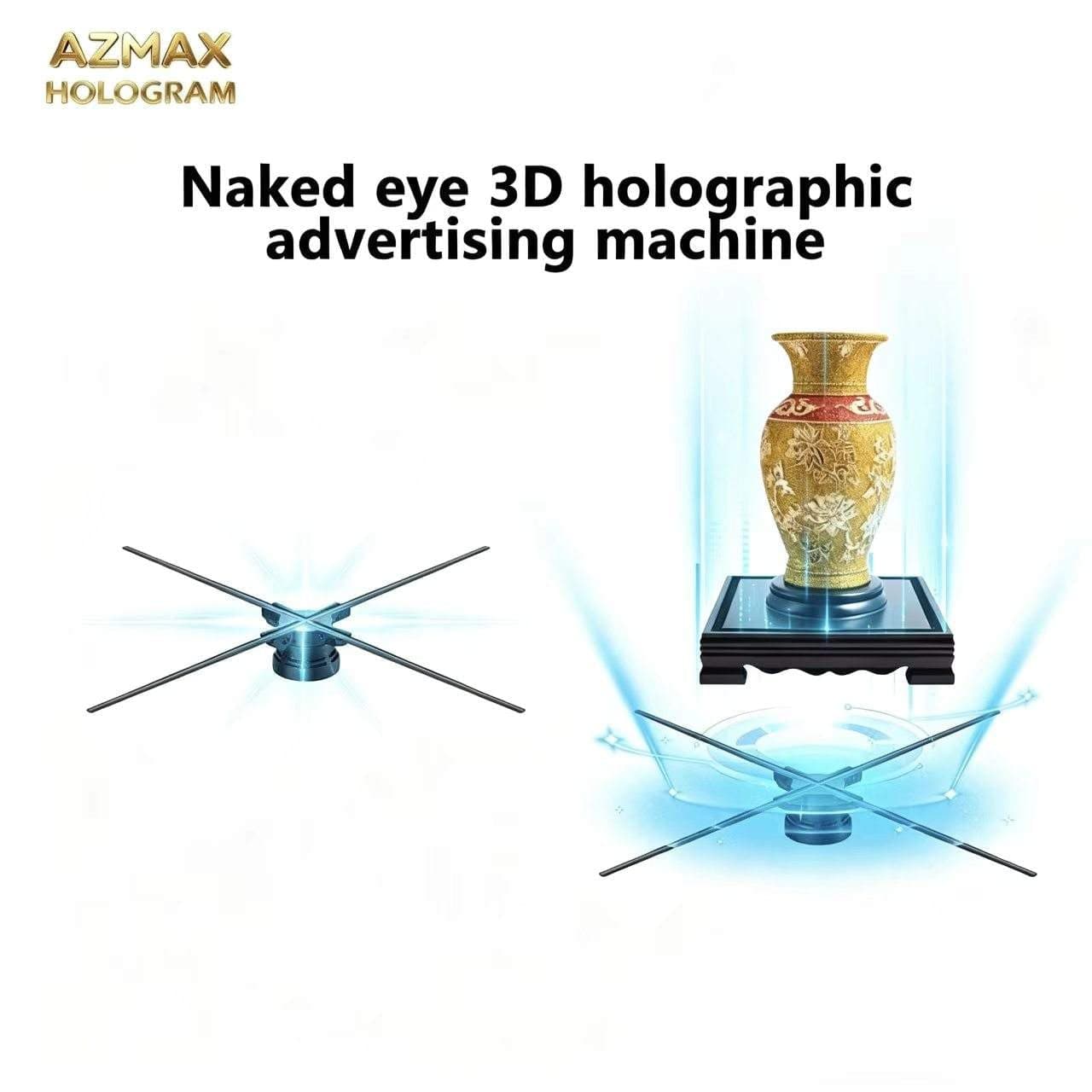 AZMAX 80cm 896LED Indoor/Outdoor 3D Holographic Display Projector Fan 2500cd/m Brightness 0.1mm Pixel Pitch Waterproof OEM