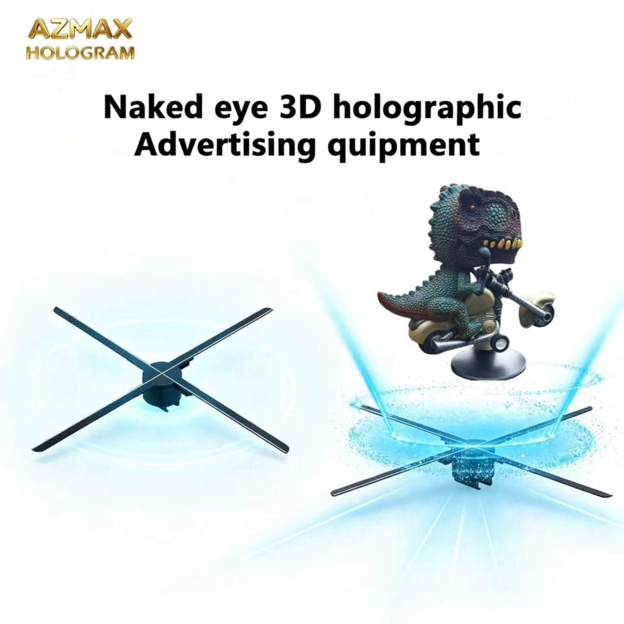 AZMAX 100cm 1600 LED 3D Holographic Projector Fan Big Size 3D LED Fan Transparent Led Display Screen Advertising Equipment