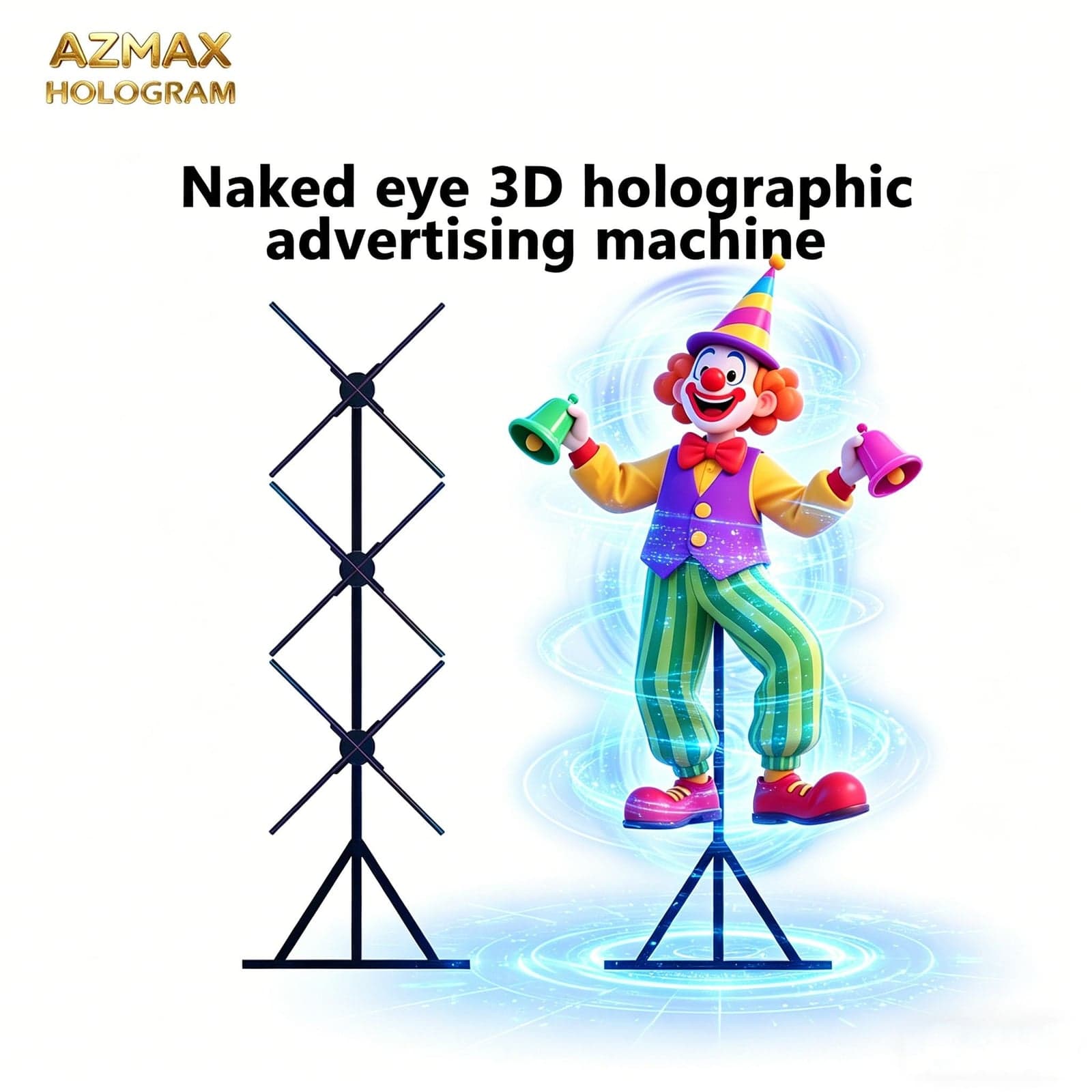 AZMAX 65cm 1*3 3D Holographic LED Light Machine Naked Eye 1280 LEDs Display Splicing 3D Hologram Fan Remote Education OEM