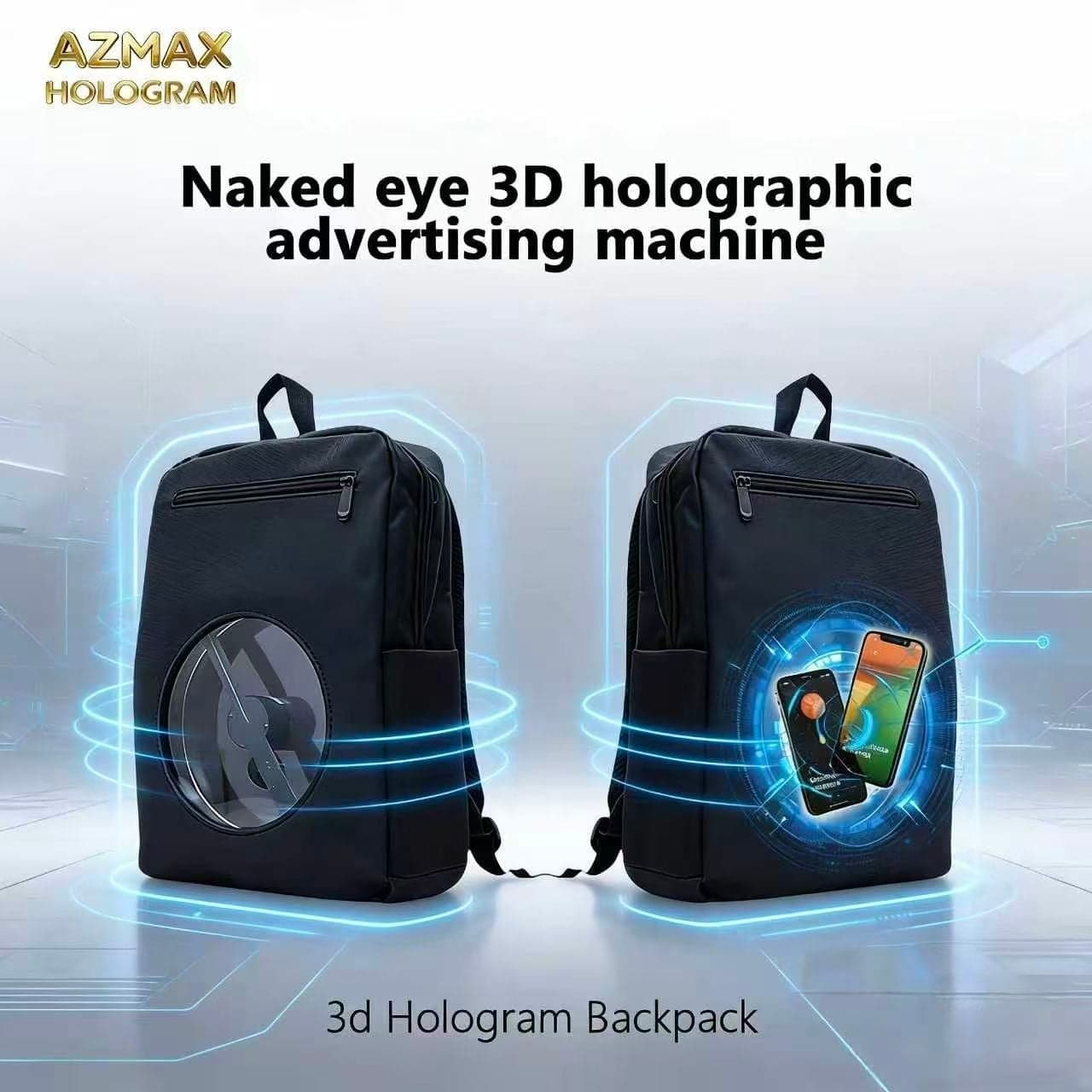 AZMAX 3D Hologram Fan Mobile Outdoor Advertising Backpack OEM Replaceable Content Displaying Advertising Images & Videos