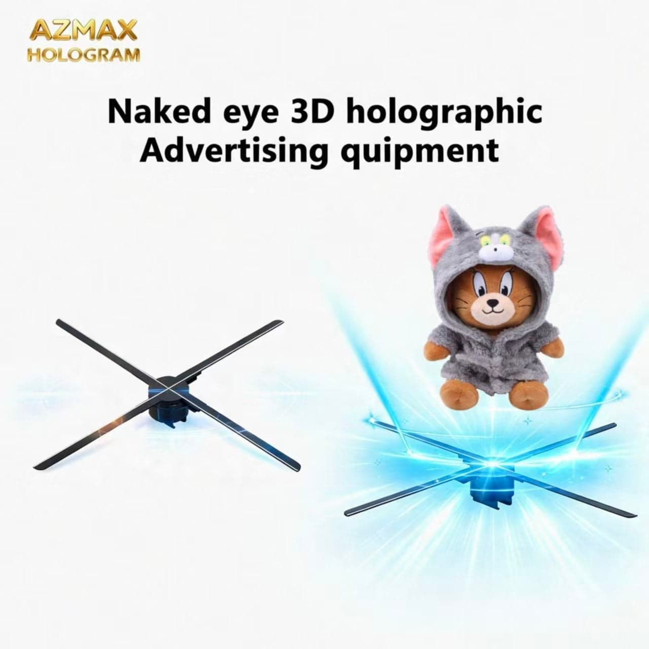 AZMAX Large Size 100cm Wifi Holographic Wall Fan 1600LED 4K HD Animation Projector 3D Advertising Display Equipment
