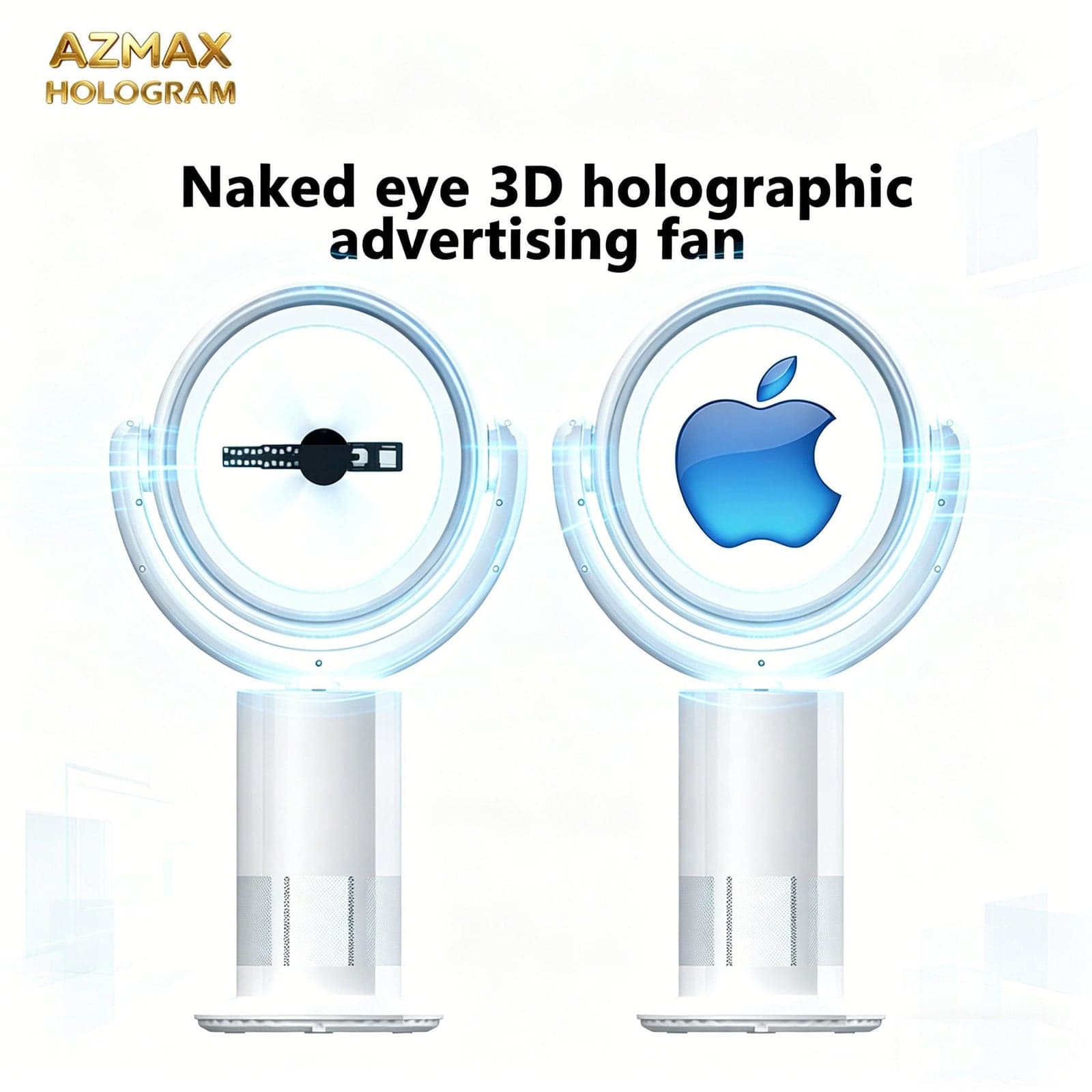 AZMAX Portable Bladeless 3D Holographic Fan Naked Eye 3D Hologram Display Splicing Advertising Projector for Shop Bar Event Show