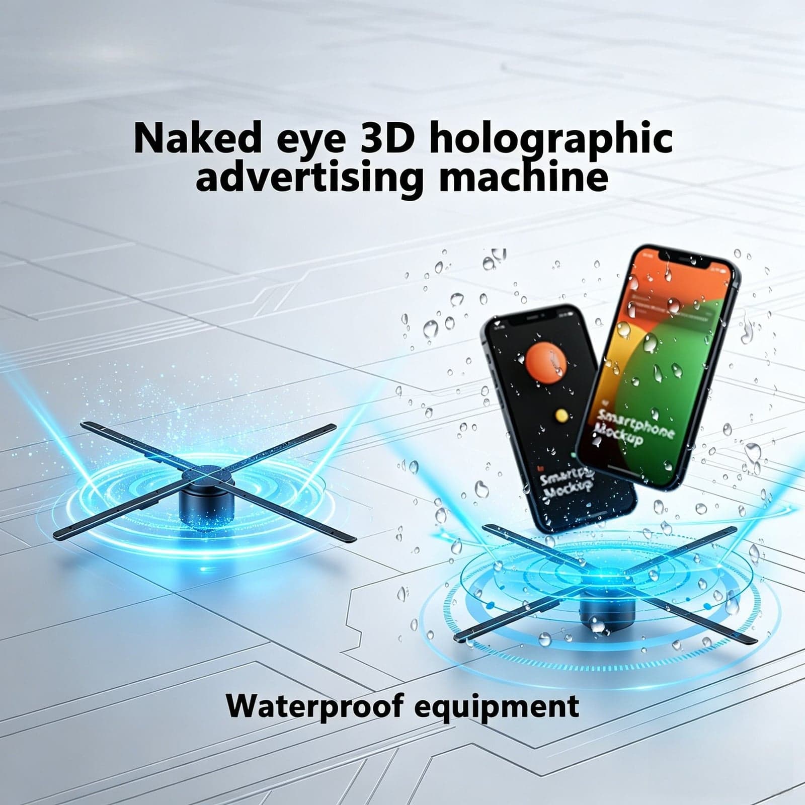 AZMAX 896LED 80cm High Resolution Wifi Holographic LED Advertising Fan 3D Outdoor Waterproof Metal Display
