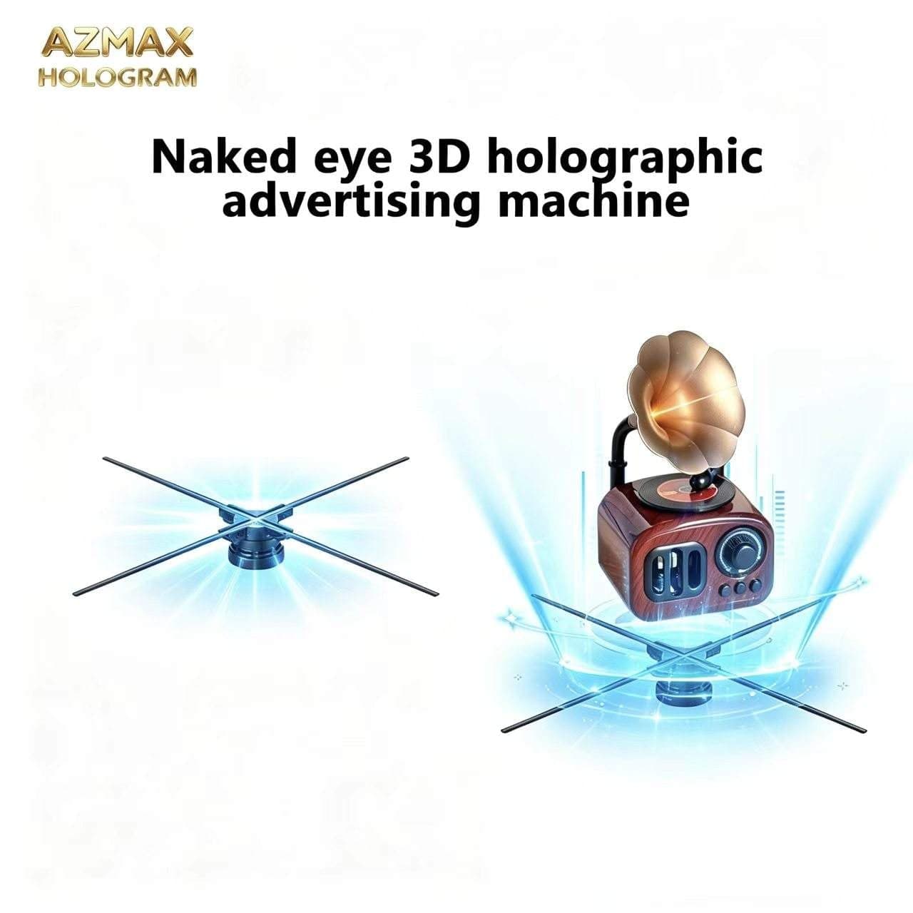 AZMAX Custom 65cm 3D Hologram Trade Show Equipment Business Store Logo with Elegant Fan for Trade Show Display
