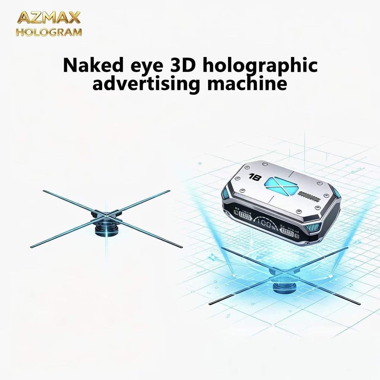 AZMAX 56cm 1104LED Logo Sign Holographic Player Remote Control 3D Fan Advertising Machine for Shop Bar Party Support Image Video