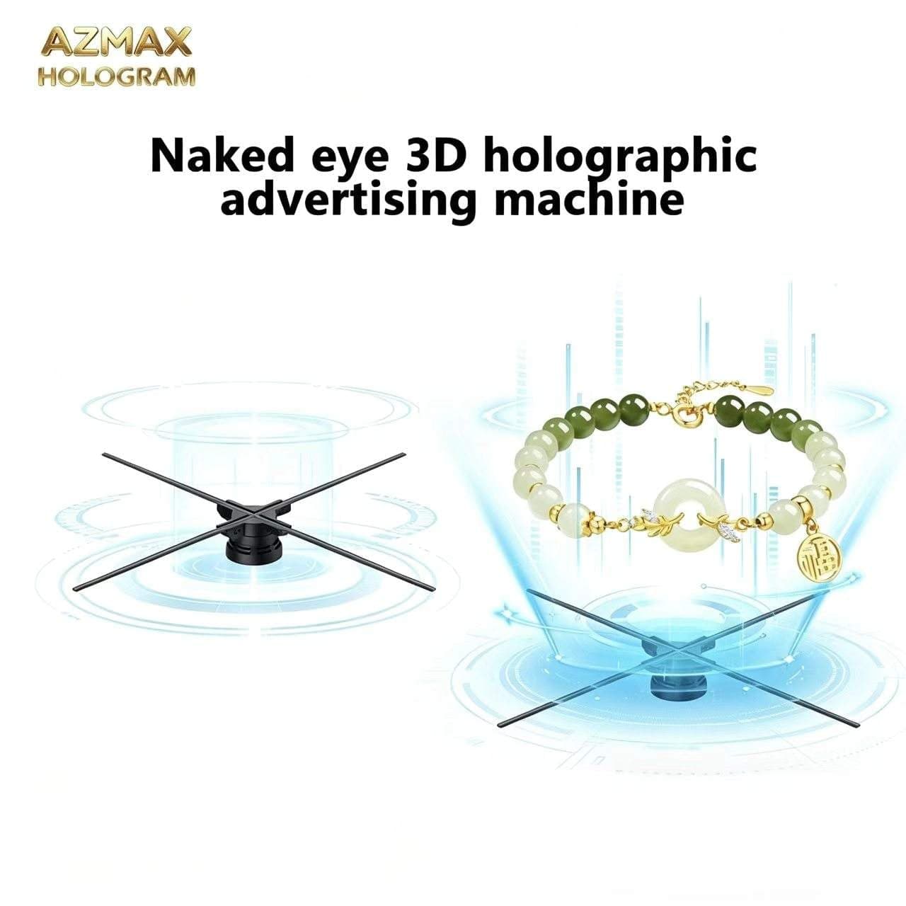 AZMAX 45cm Holographic Fan Projector Integrated Speakers Ultra High Definition 2000cd Brightness for Indoor Retail Store OEM