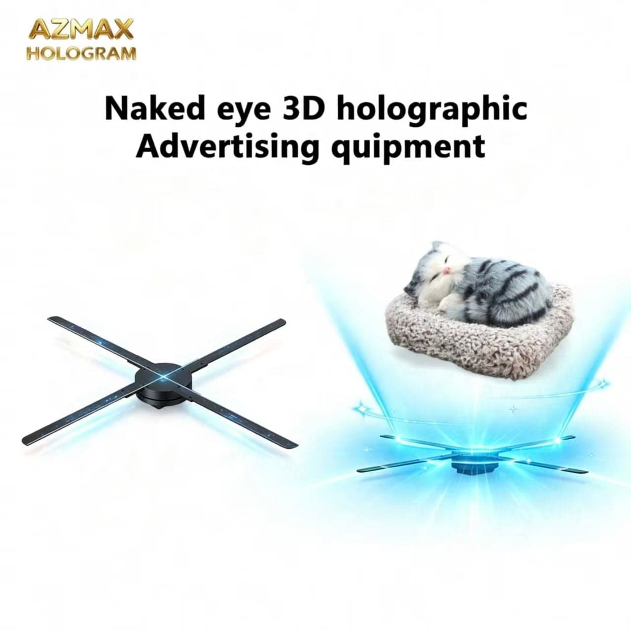AZMAX 65cm 1280LED 3D Channel Letter Sign Hologram Fan Advertising Equipment Metal Sign Board Display Bottle Presenter Bar