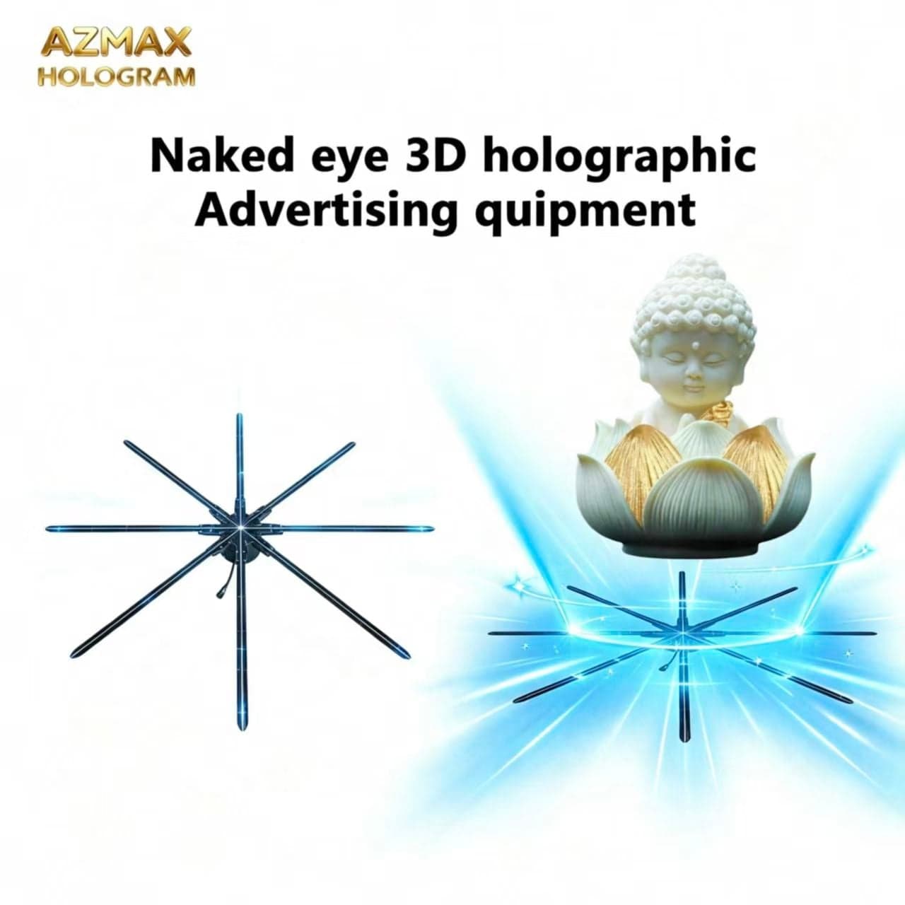 AZMAX Large Size 3D LED Display 2512LED 180Cm Naked Eye 3D Hologram Fan Wifi App Control for Trade Shows and Advertising