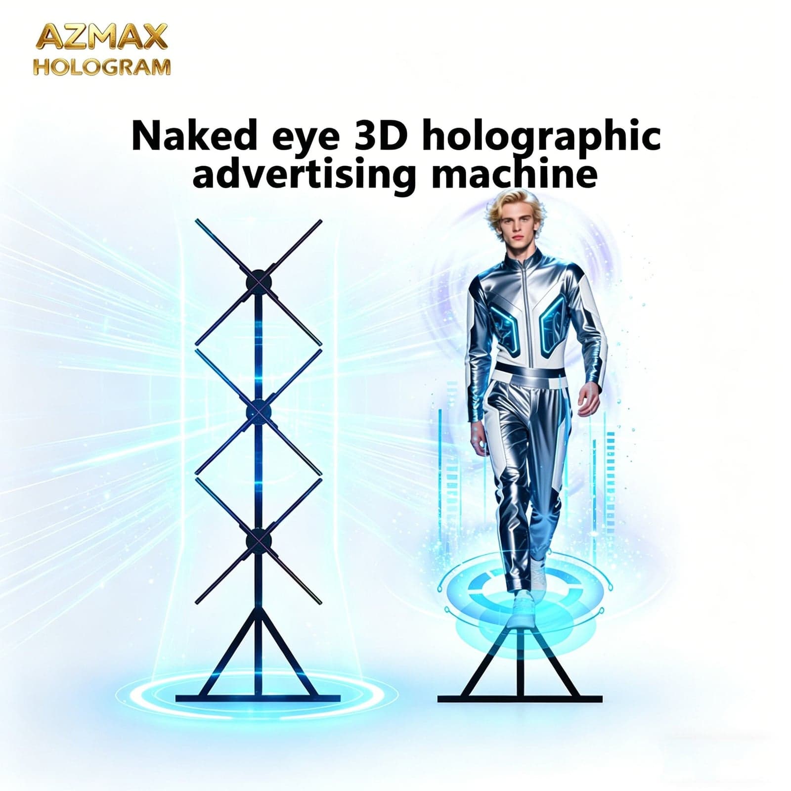 AZMAX Naked Eye 3D Hologram Projectors Splicing LED Synchronized Human Holographic Fan Led Display Screen Advertising Equipment