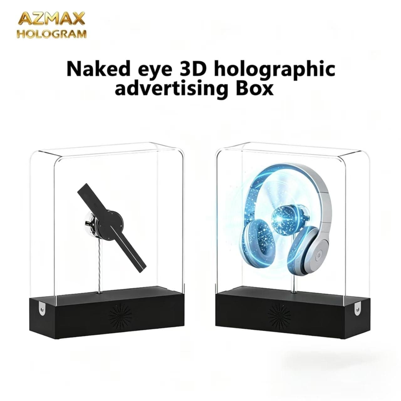 AZMAX Desktop 3D Hologram Fan Transparent Holographic Display Screen for Retail Counter Promotion and Product Showcase