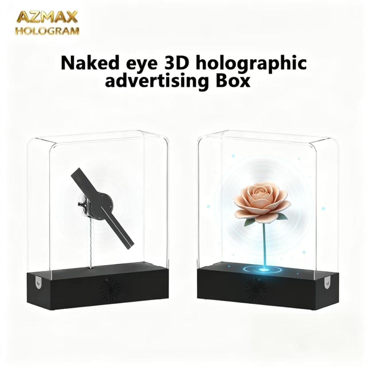 AZMAX 3D Desktop Fan Hologram Sign Display Business Advertising Logo Light Holographic Lamp Led Display Screen Video Wall