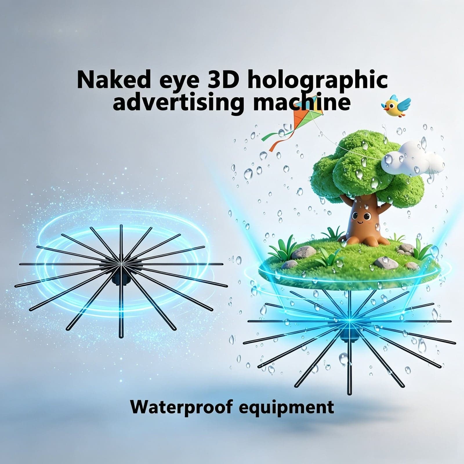 110Inch Outdoor Portable Naked Eye 3D Hologram Fan Ultra High Definition Holographic Advertising LED Display Equipment OEM