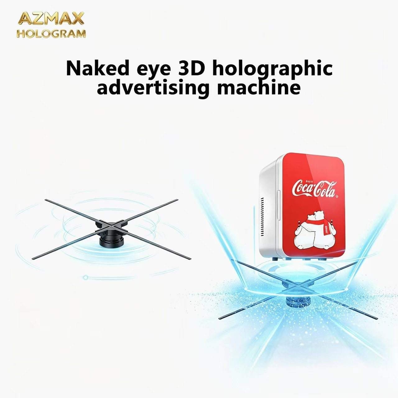 AZMAX 768 LED Advertising Equipment 65cm 3D Holographic Desktop Model Fan Screen with Transparent Cover & Audio Playback Display