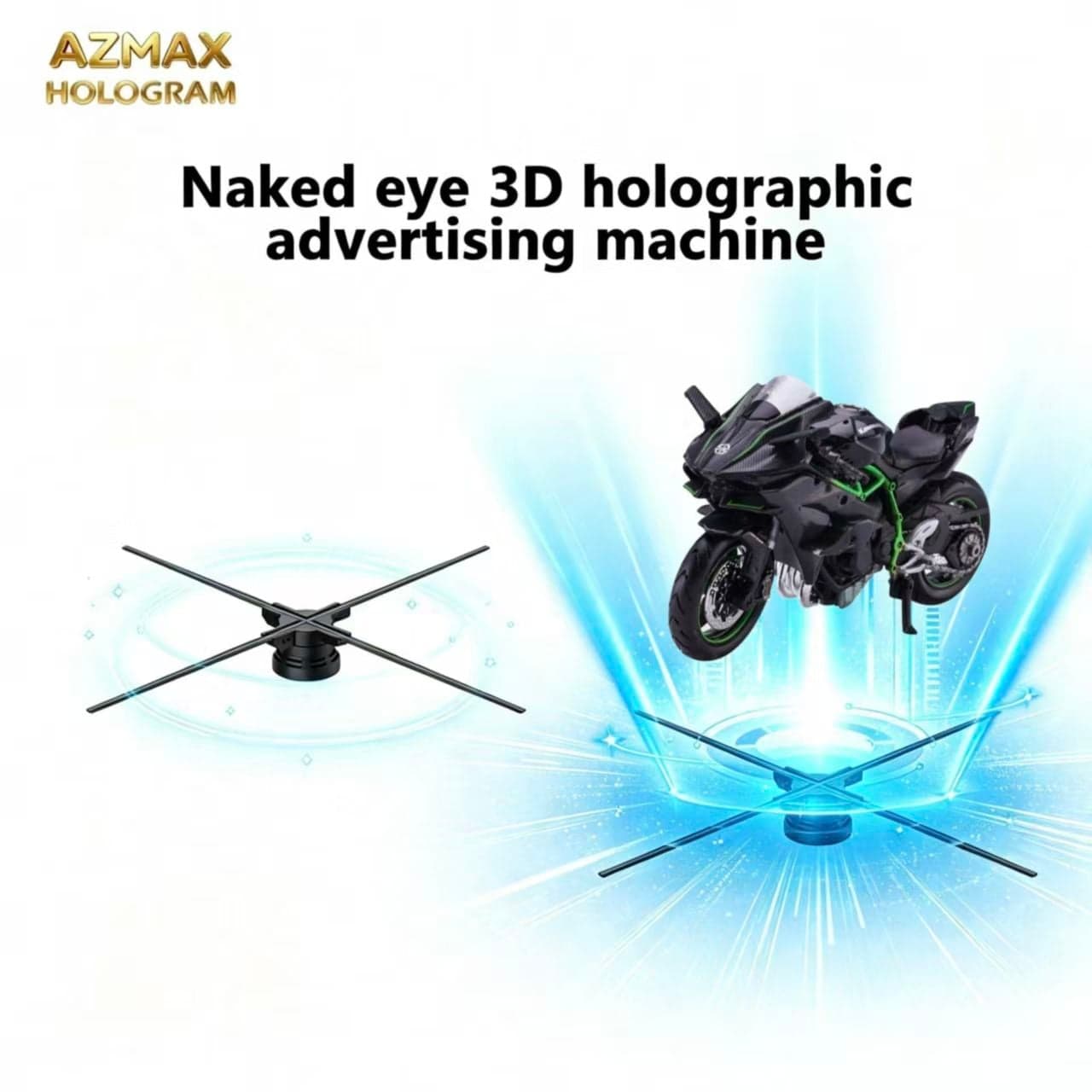 AZMAX 100cm WIFI 3D Hologram Projector LED Sign Lamp Real-Time Advertising Display with Support for Images & Videos