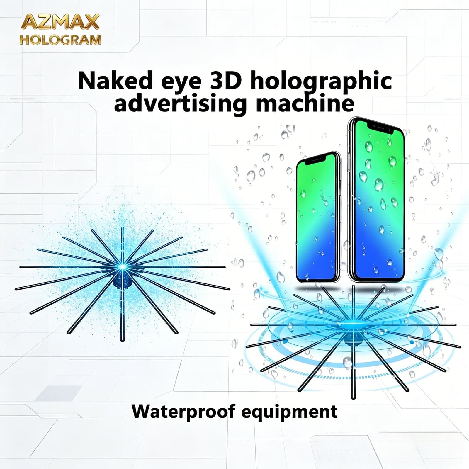AZMAX 110inch Ultra High Definition 12288 Pixels Outdoor 3D Hologram LED Fan Digital Poster Display for Mall Park Advertising