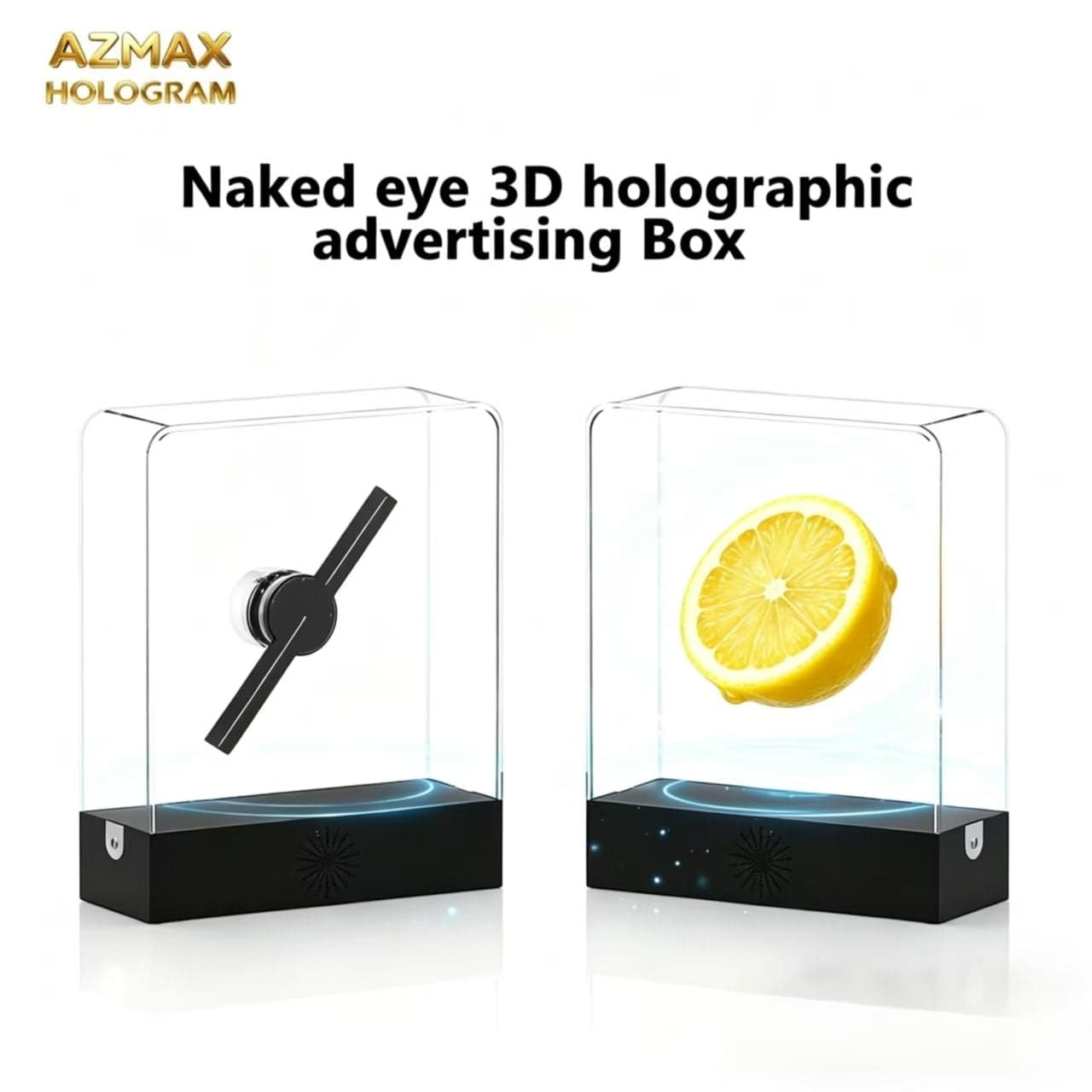 AZMAX Mini Logo Neon Support 3D Hologram Fan 20CM LED Display Projector Transparent Led Screen Advertising Light Boxes
