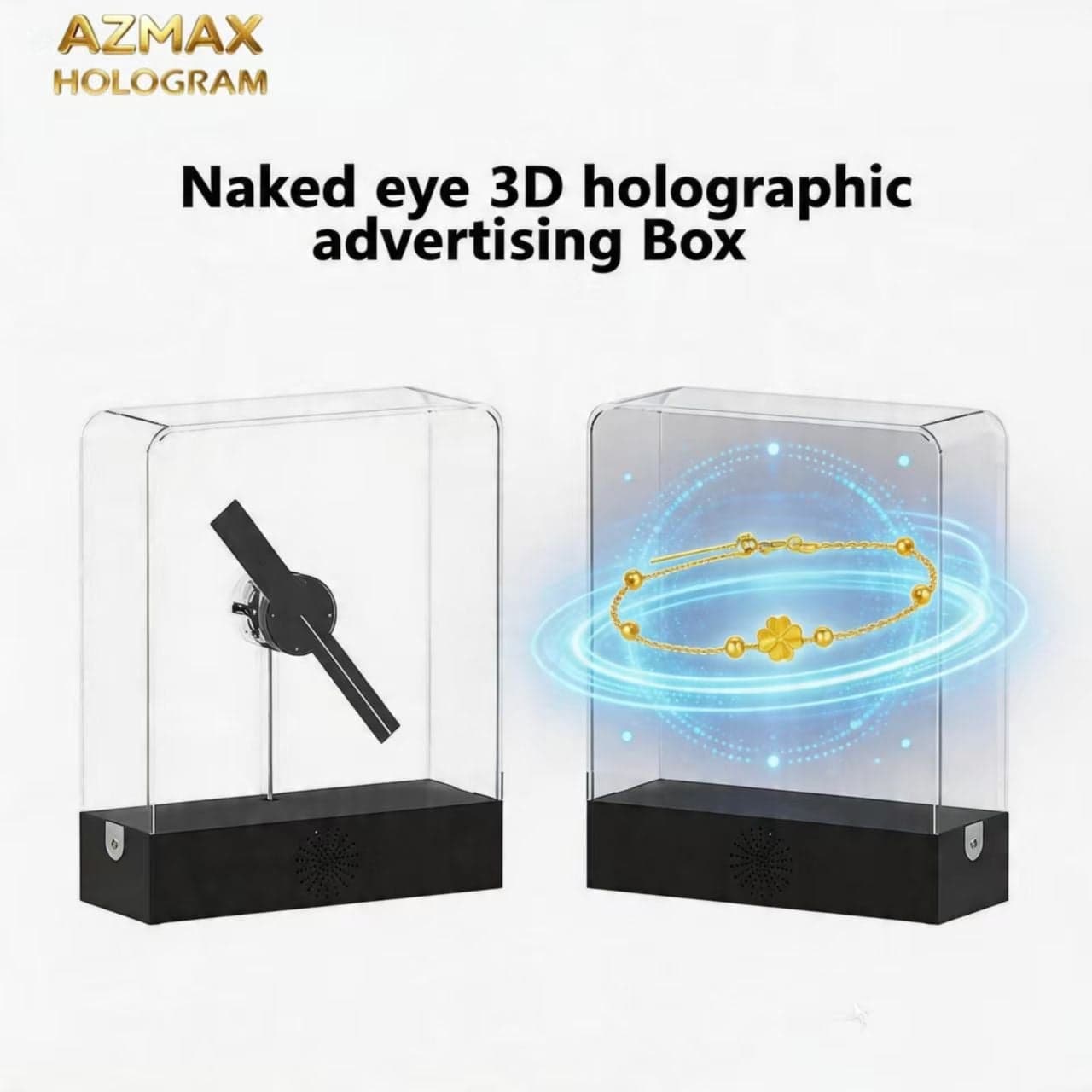 AZMAX Portable Projector Display Case 3D Hologram Fan Transparent Led Display Screen Advertising Commercial Equipment Machinery