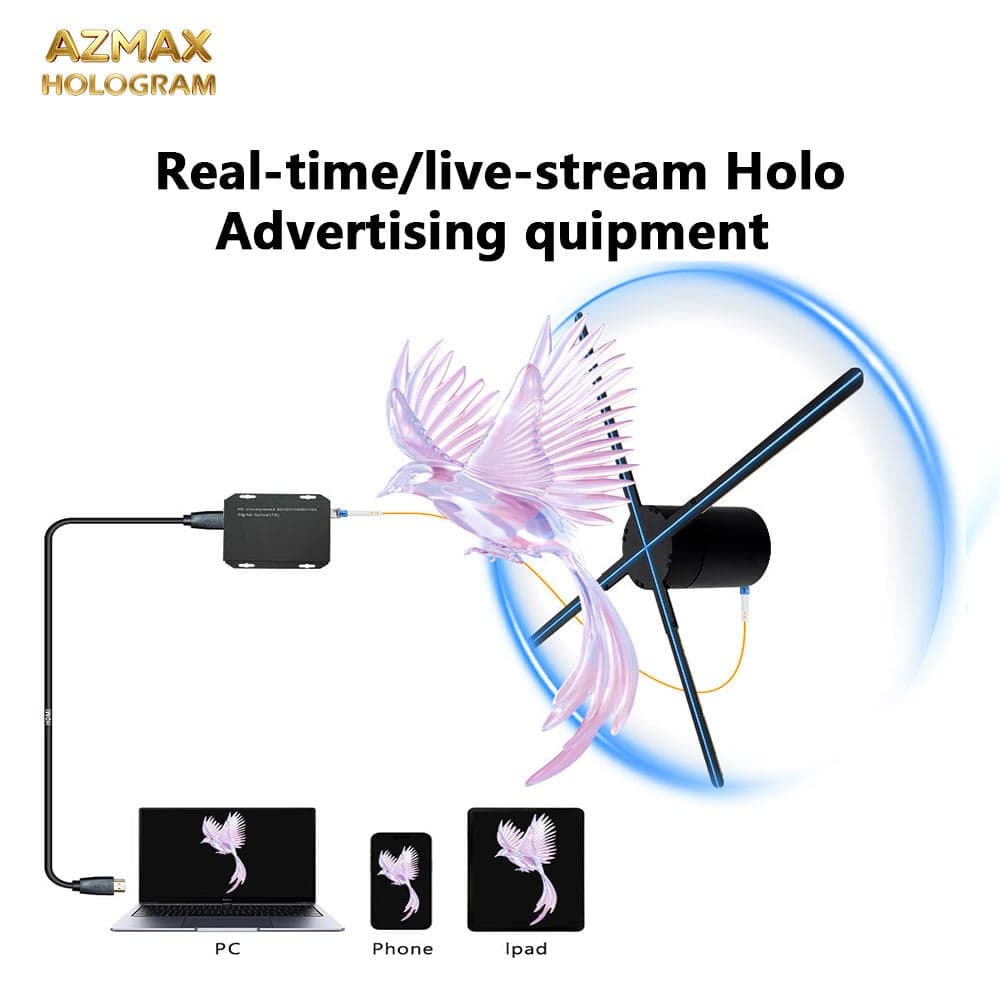 AZMAX 3D Hologram Fan Projector 4K Wireless Control LED Real Time Display Advertising Holographic Equipment for Education Use