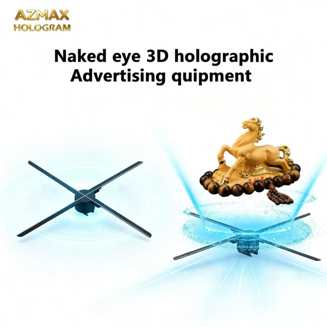 AZMAX 80cm 1280LED Magic Advertising Holographic Projector Display Creality 3D Hologram Fan for Playing LOGO & Advertisements