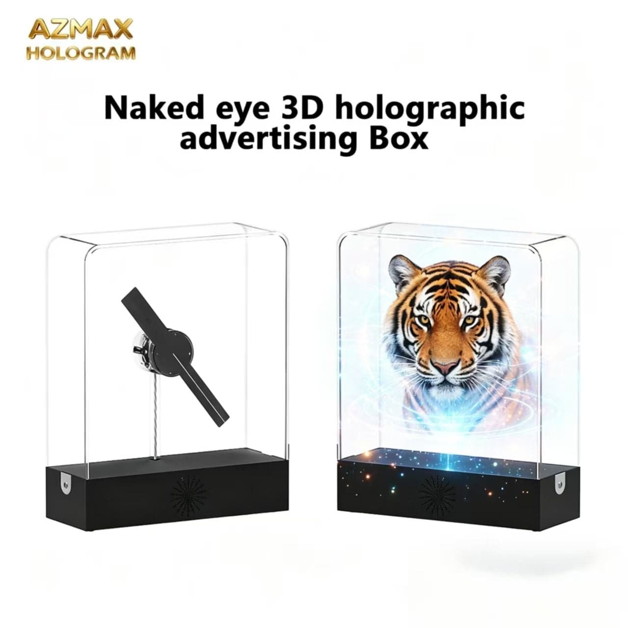 AZMAX 3D Hologram LED Fan Durable Portable Acrylic Protective Cover for Indoor Use Supermarket Bar Fast Advertising Hanging