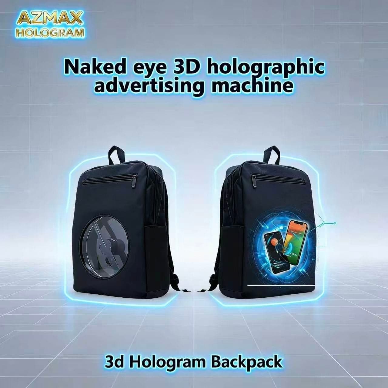 AZMAX 3D Hologram Fan Mobile Outdoor Advertising Backpack OEM Replaceable Content Displaying Advertising Images & Videos