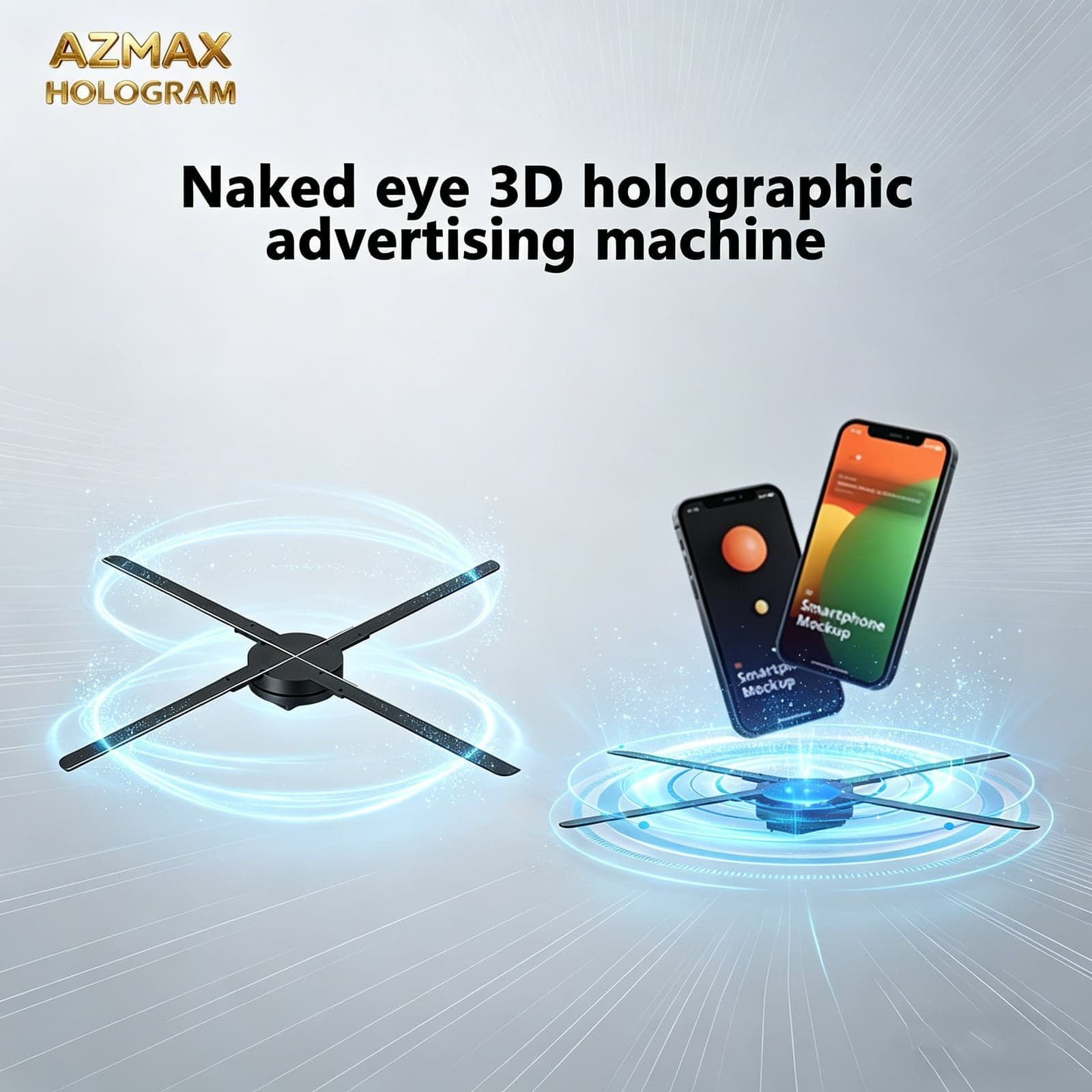 AZMAX 4 Blades LED Display 23.7IN 1184pcs LED Fast-splicing Billboard 3D Hologram Fan Holographic Advertising Equipment Screen
