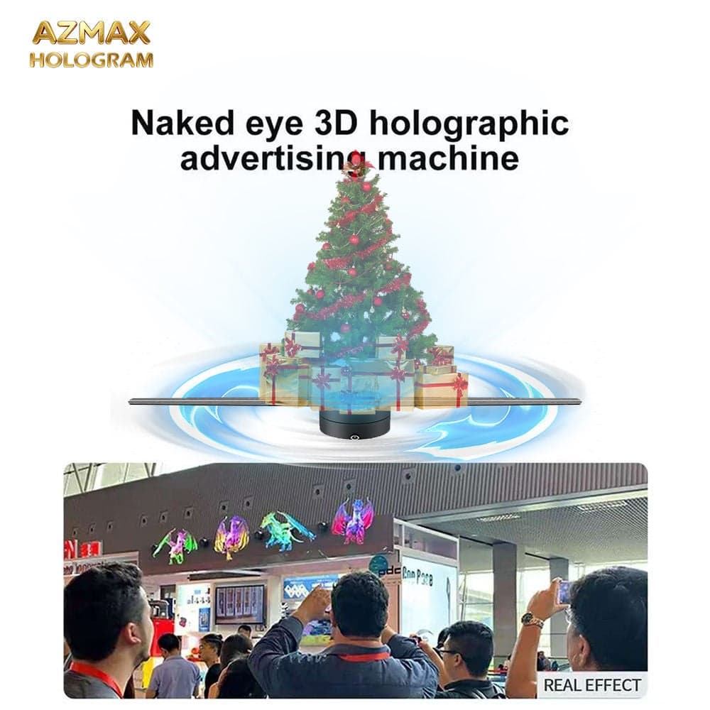 AZMAX Holographic Fan Projector High Resolution Full Color Thin 3D Photo Hologram Fan Shop Open Advertising LED 3D Fan Display