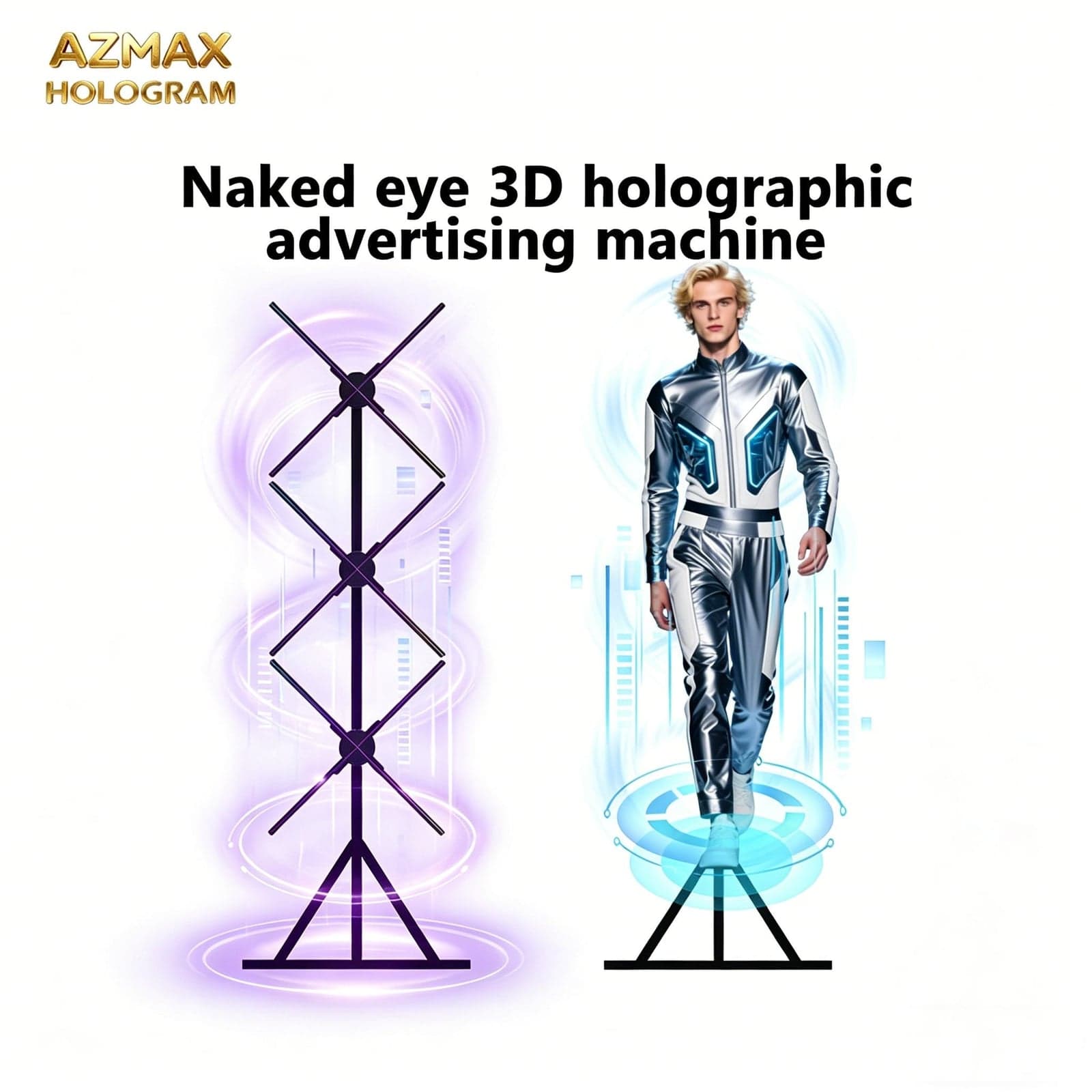 AZMAX 1*3 Splicing Billboard Projector 3D Holographic Fan Advertising Hologram Projector Equipment Led Display Screen