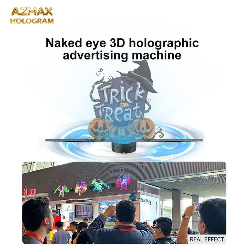 AZMAX 42CM High Resolution WiFi Bluetooth 3D LED Fan Hot Selling New Hologram Projector for Indoor Business Logo Projection OEM
